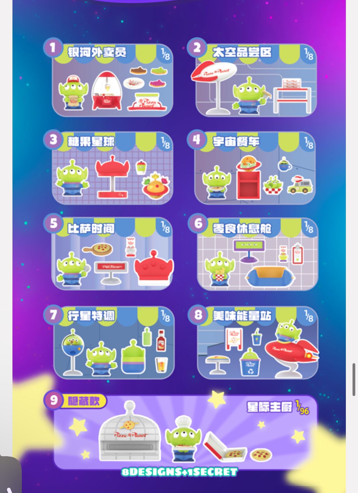 全新52TOYS 正品 TOY STORY 迪士尼 三眼仔 比薩星球盲盒 Aliens' Pizza Planet (一套8盒)