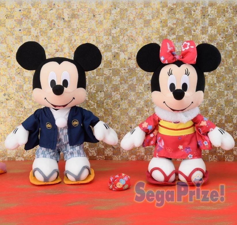 絕版 DISNEY Mickey Mouse & Minnie Mouse 米奇&米尼 新年服裝 公仔一對