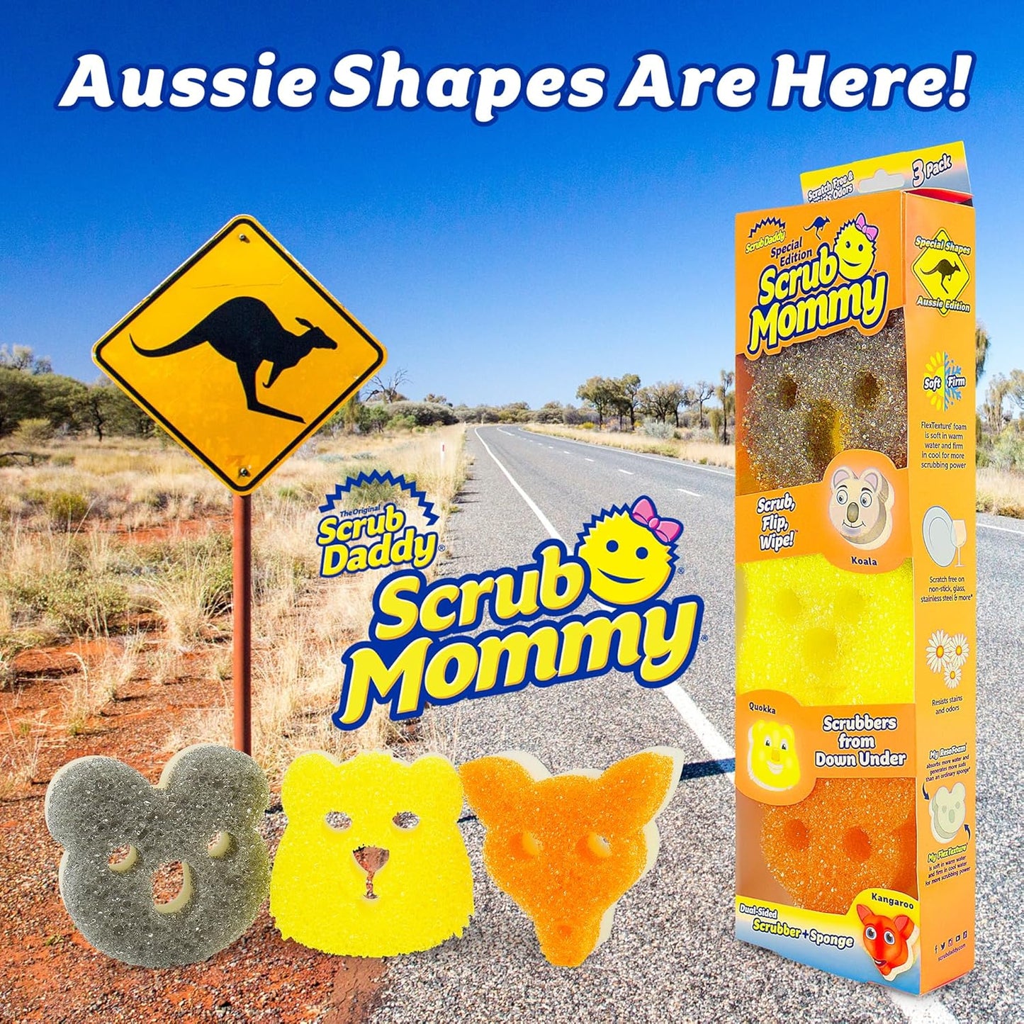 Limited Edition - Scrub Mommy Aussie Shapes 3 Pack 限量版-澳洲媽咪擦洗 3 件裝