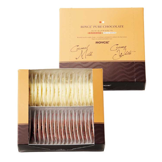 預訂 日本直送 ROYCE' 純朱古力片 焦糖牛奶與奶油白 40片入【平行進口】