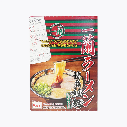 一蘭（ICHIRAN）博多細麵（直條麵）5食入/1盒 附特製赤紅秘製辣粉禮盒裝 食用期限：2026年11月